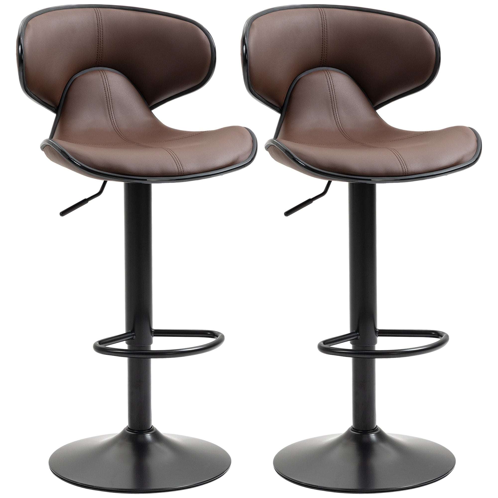Adjustable Swivel Bar Stools Set of 2, Barstools with Footrest and Backrest, Steel Frame Gas Lift, for Kitchen Counter Dining Room, Brown  AOSOM   