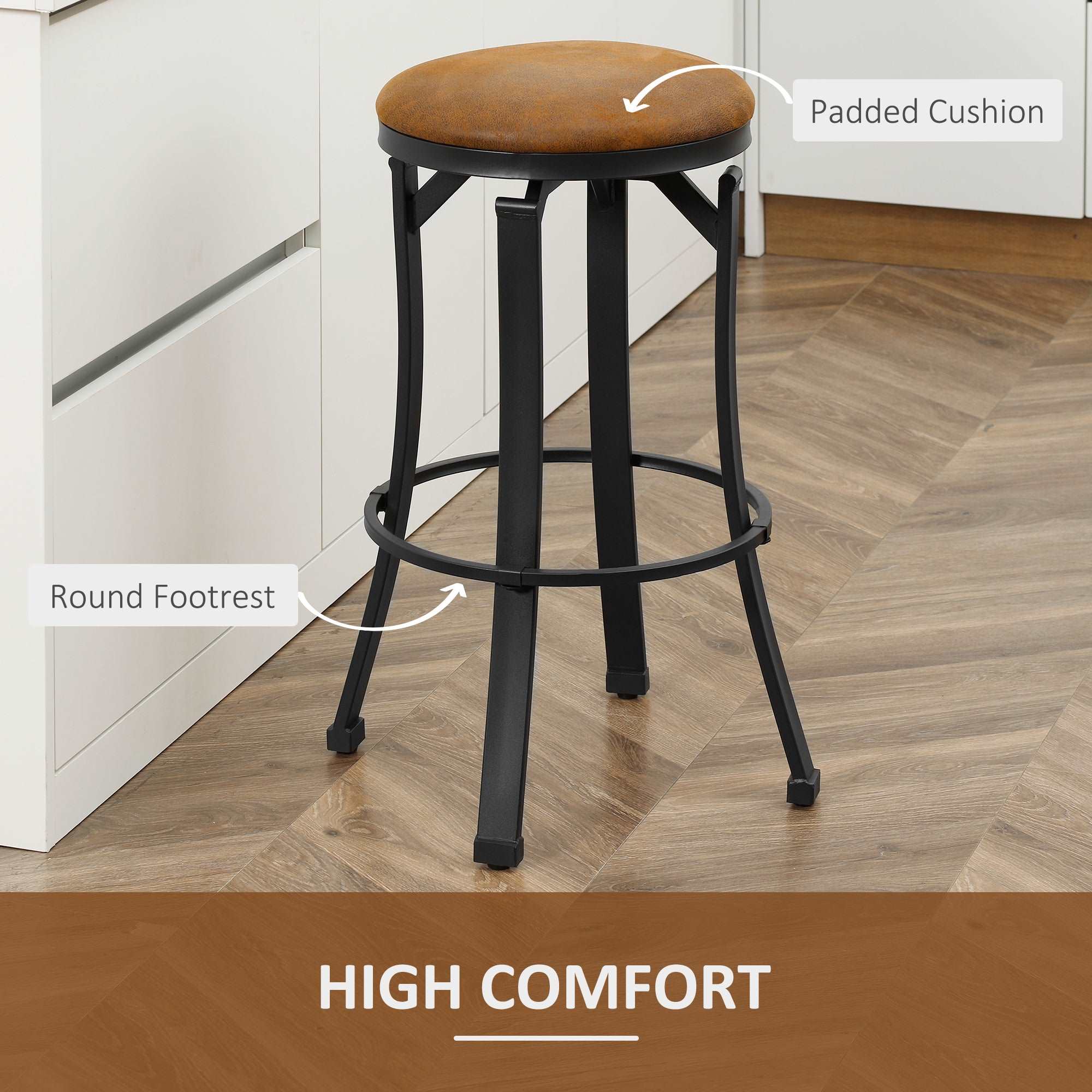 Bar Stools, Set of 2, Microfiber Cloth Breakfast Bar Chairs with Footrest, Vintage Kitchen Stools with Powder-coated Steel Legs, Brown  AOSOM   