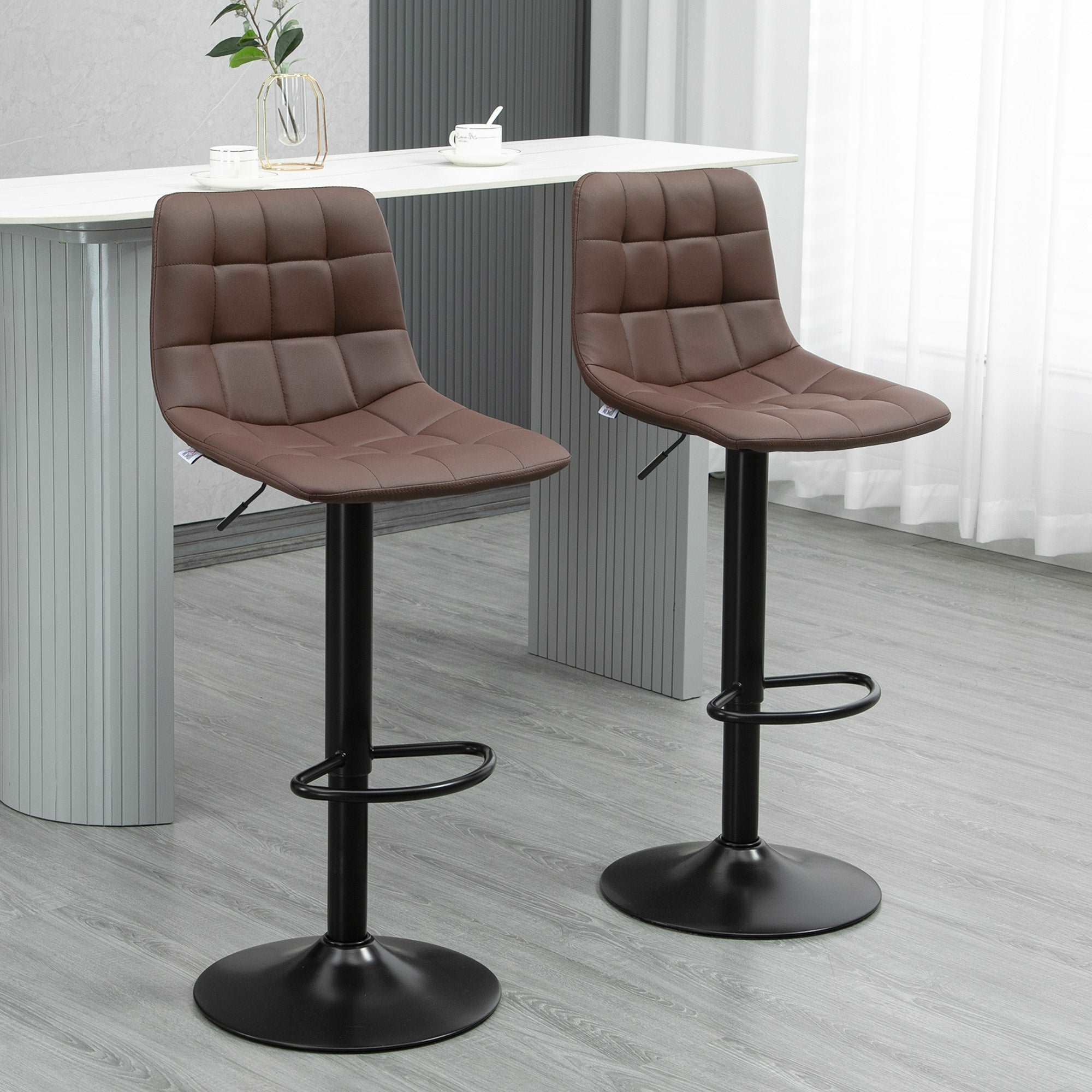 Adjustable Bar Stools Set of 2, Counter Height Barstools Dining Chairs 360Â° Swivel with Footrest for Home Pub and Kitchen, Brown  AOSOM   
