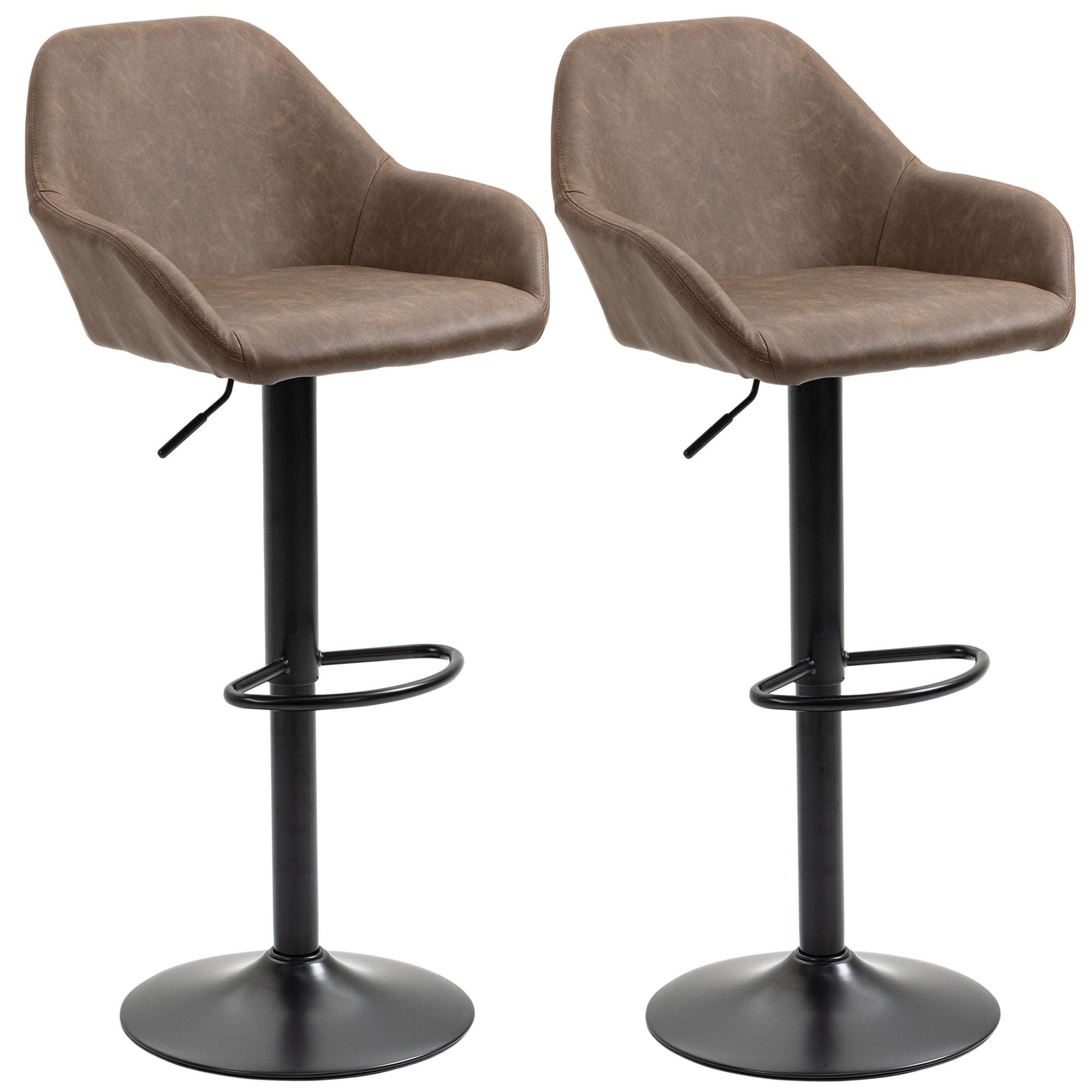 Adjustable Bar Stools Set of 2, Swivel Barstools with Footrest and Backrest, PU Leather Steel Base, for Kitchen Counter Dining Room Dark Brown  AOSOM   