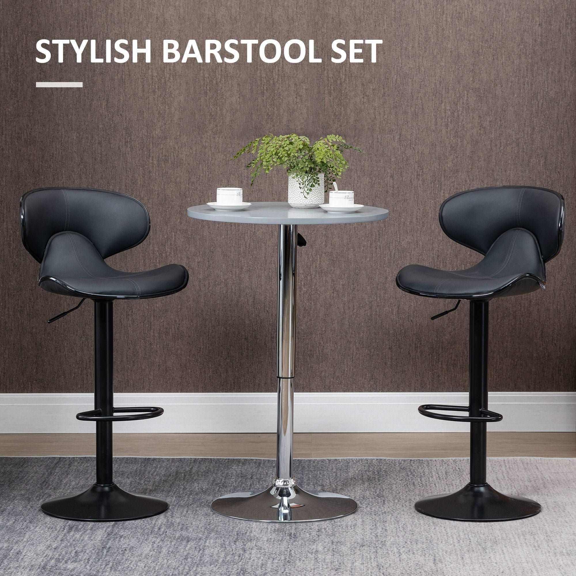 Adjustable Swivel Bar Stools Set of 2, Barstools with Footrest and Backrest, Steel Frame Gas Lift, for Kitchen Counter Dining Room, Grey  AOSOM   