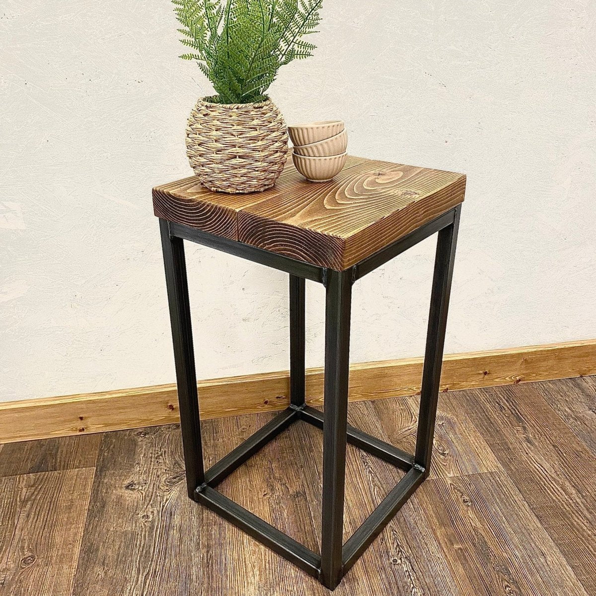 Rustic Industrial Side Table with Metal Frame RSD Furniture