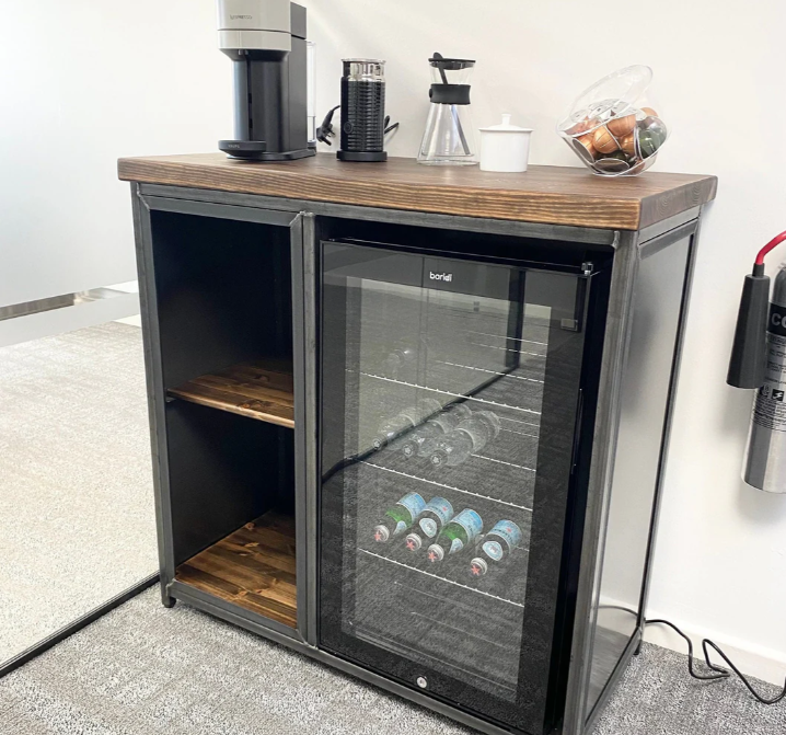 coffee station cabinet with coffee machine and accessories