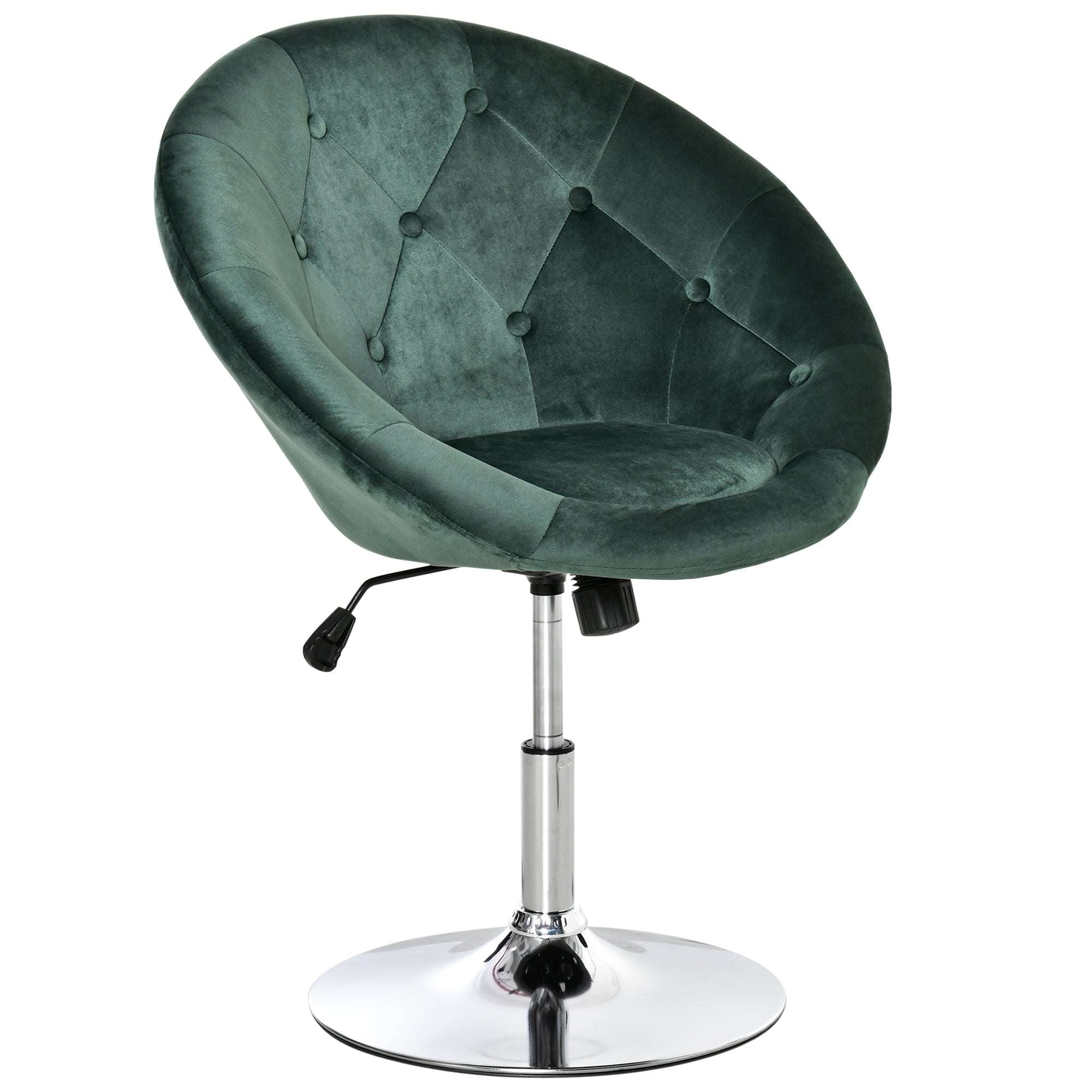 Modern Dining Height Bar Stool Velvet-Touch Tufted Fabric Adjustable Height Armless Tub Chair with Swivel Seat, Green  AOSOM   
