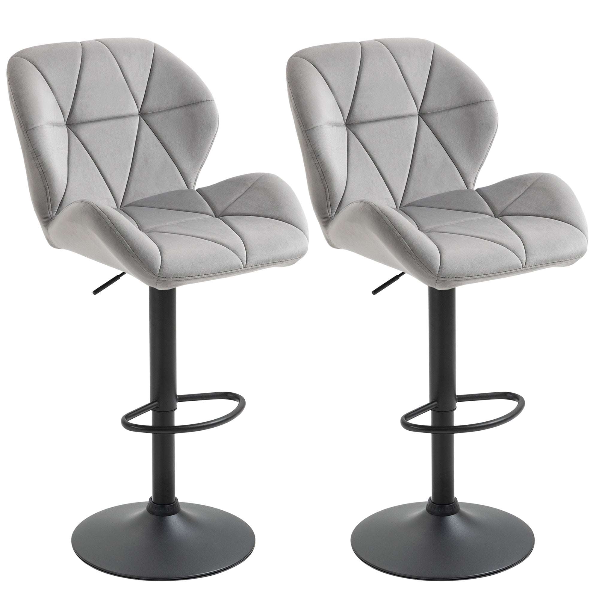 Bar Stool Set of 2 Fabric Adjustable Height Armless Upholstered Counter Chairs with Swivel Seat, Light Grey  AOSOM   