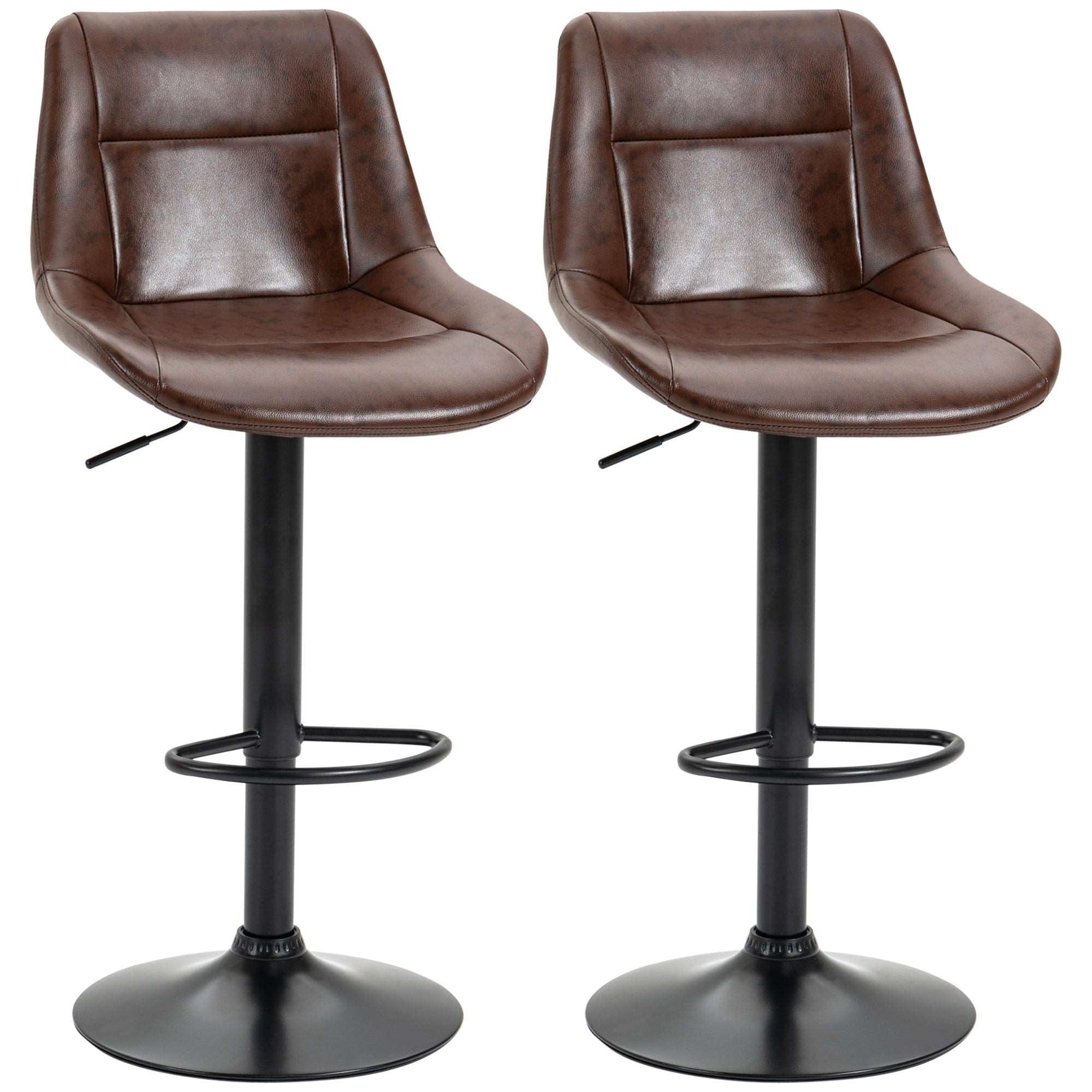 Adjustable Bar Stools Set of 2, Modern Kitchen Stools, 360 Degree Swivel Bar Height Barstools in PU Leather with Footrest, Brown  AOSOM   