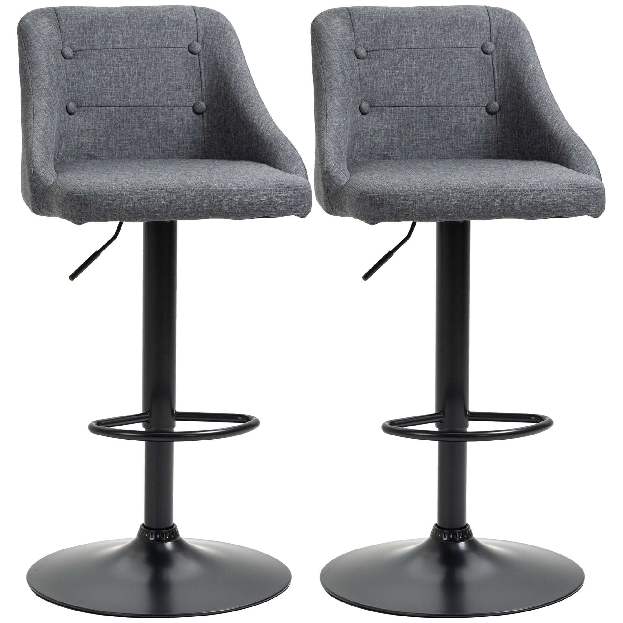 Modern Adjustable Bar Stools Set of 2, Swivel Fabric Barstools with Footrest, Armrests and Back, for Kitchen Counter and Dining Room, Dark Grey  AOSOM   