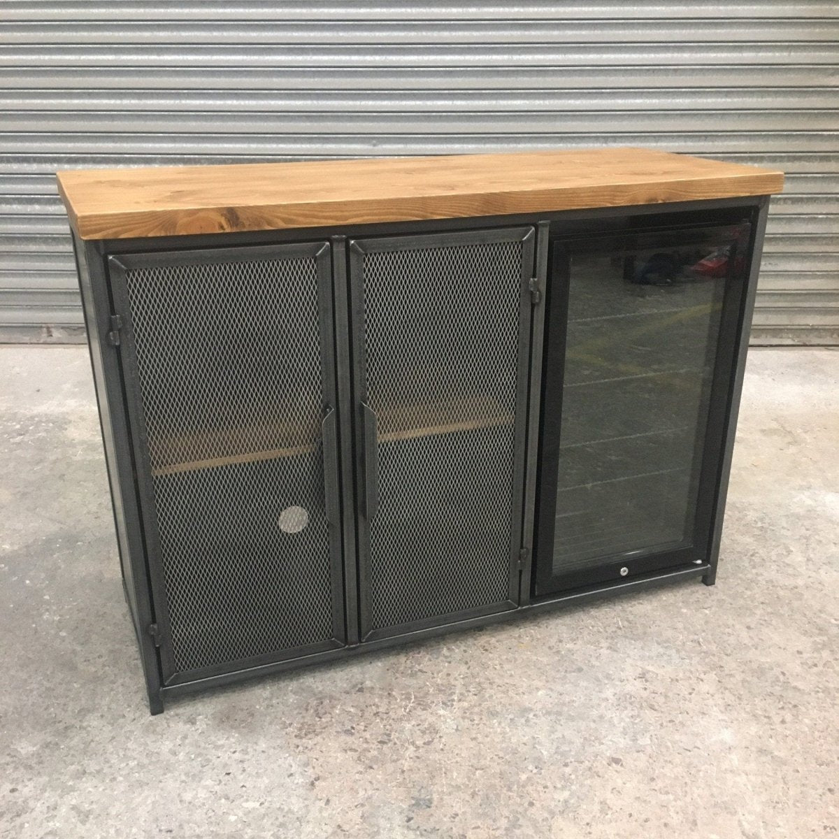 Industrial Home Bar with Refrigerator & Built-in Beer & Wine Fridge RSD Furniture