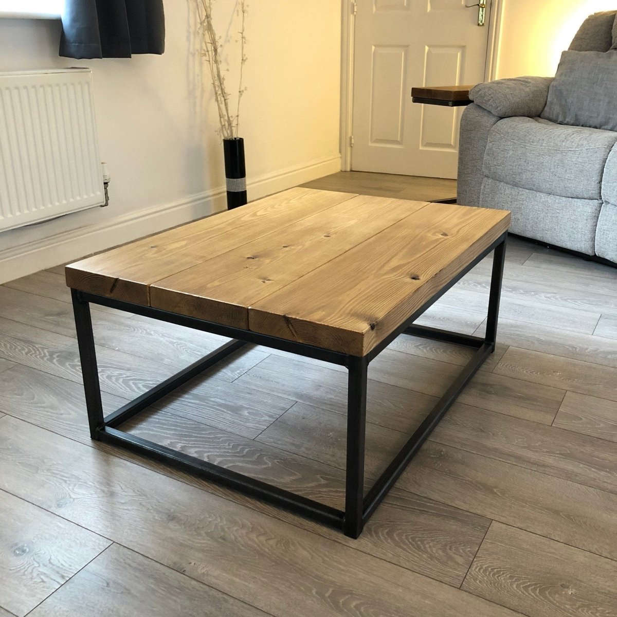 Industrial Coffee Table with Rustic Wood and Steel Legs RSD Furniture