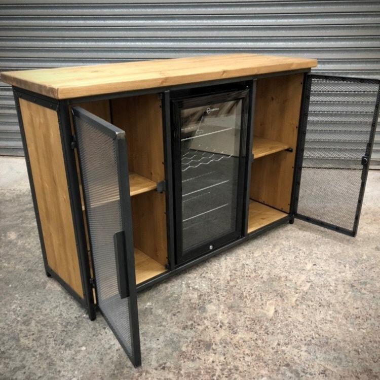 Wooden Metal Drinks Cabinet with Fridge  RSD Furniture