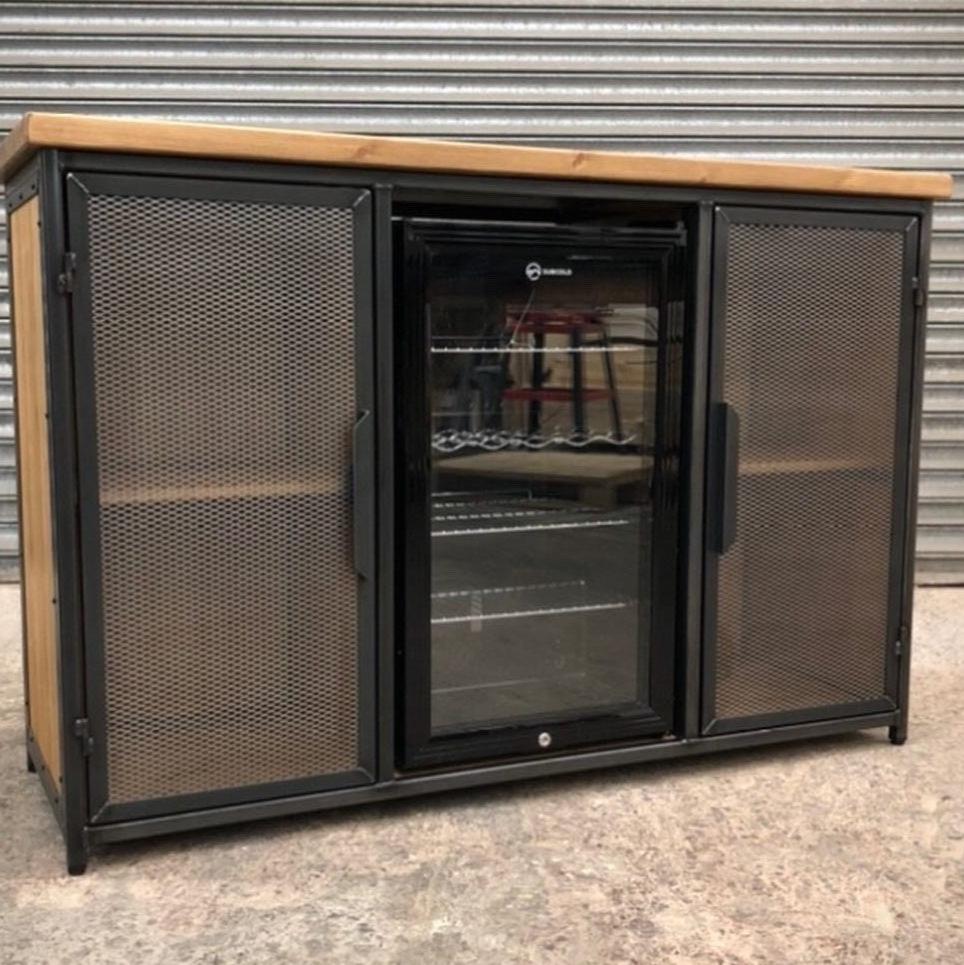 Wooden Metal Drinks Cabinet with Fridge  RSD Furniture
