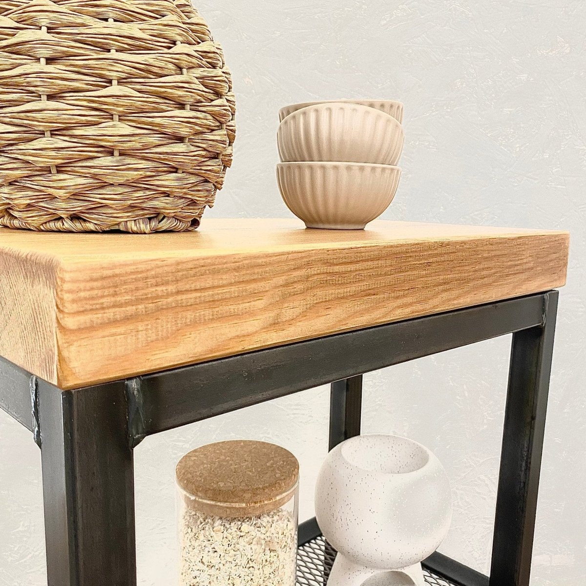 Industrial Sofa Side Table with Mesh Shelf RSD Furniture