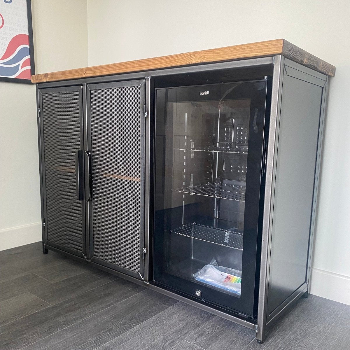 Industrial Home Bar with Refrigerator & Built-in Beer & Wine Fridge RSD Furniture