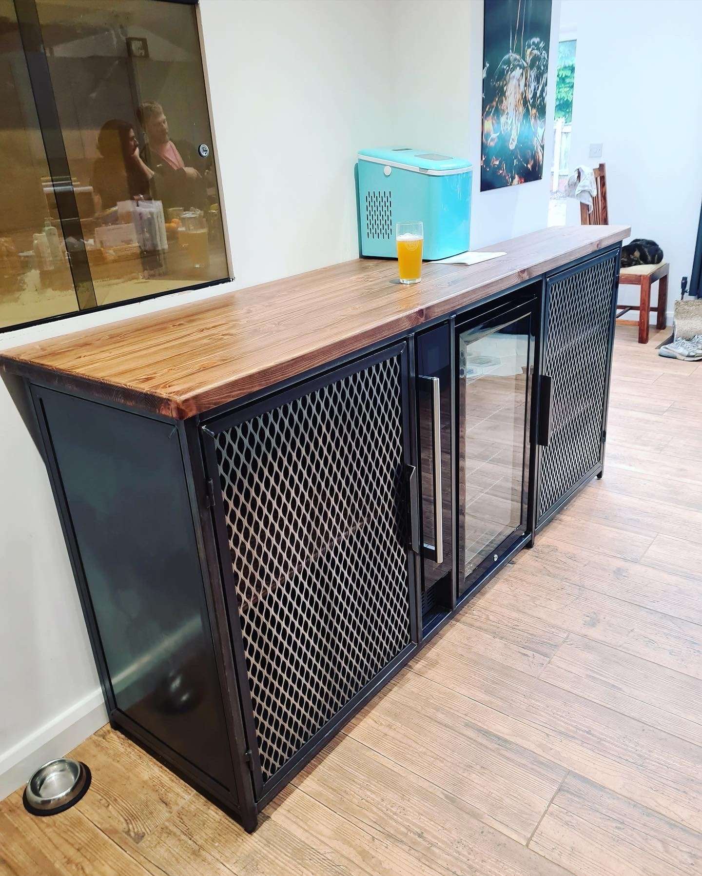 Large Industrial style sideboard with Drinks fridge & Wine cooler  RSD Furniture   