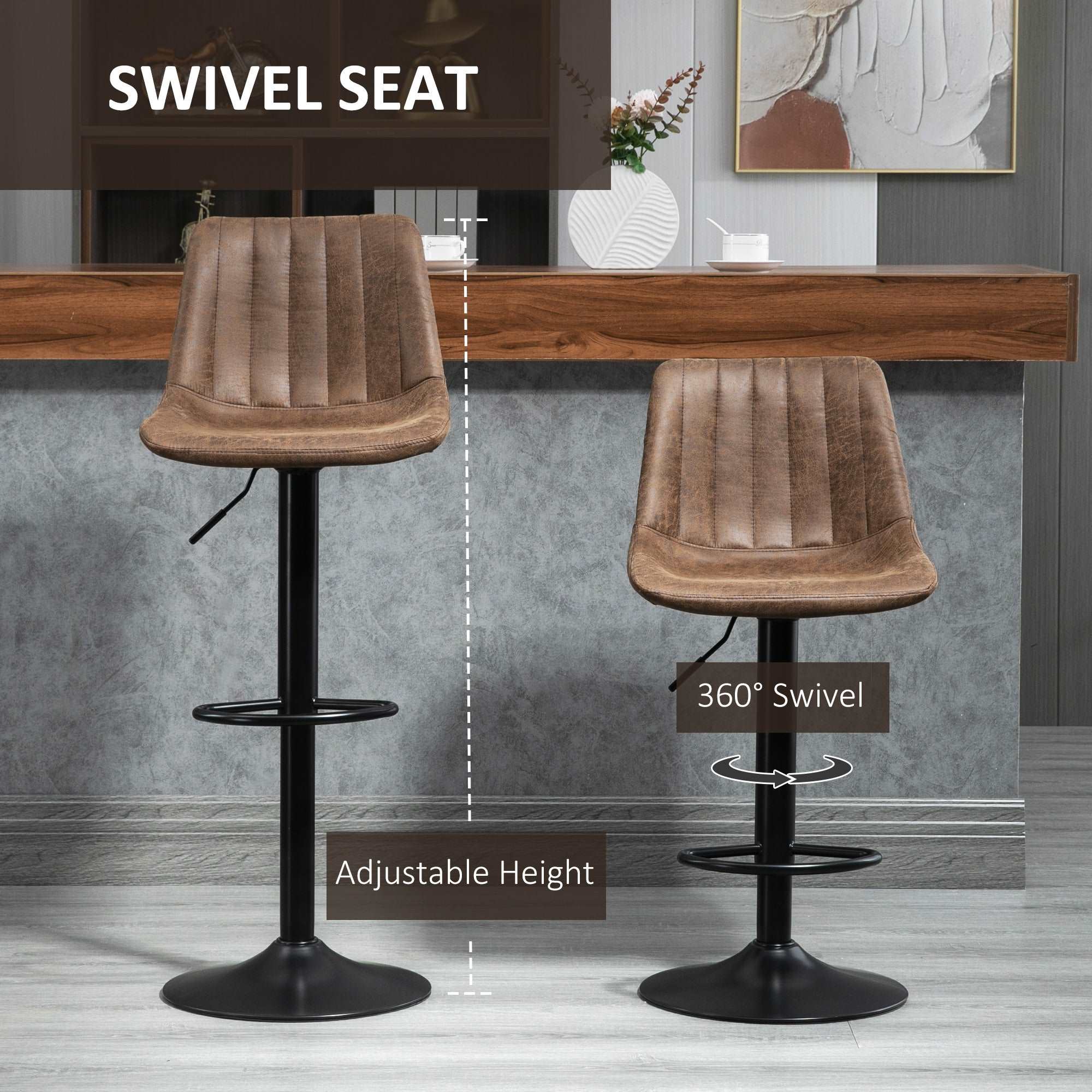 Adjustable Bar Stools Set of 2 Counter Height Barstools Dining Chairs 360Â° Swivel with Footrest for Home Pub, Brown  AOSOM   