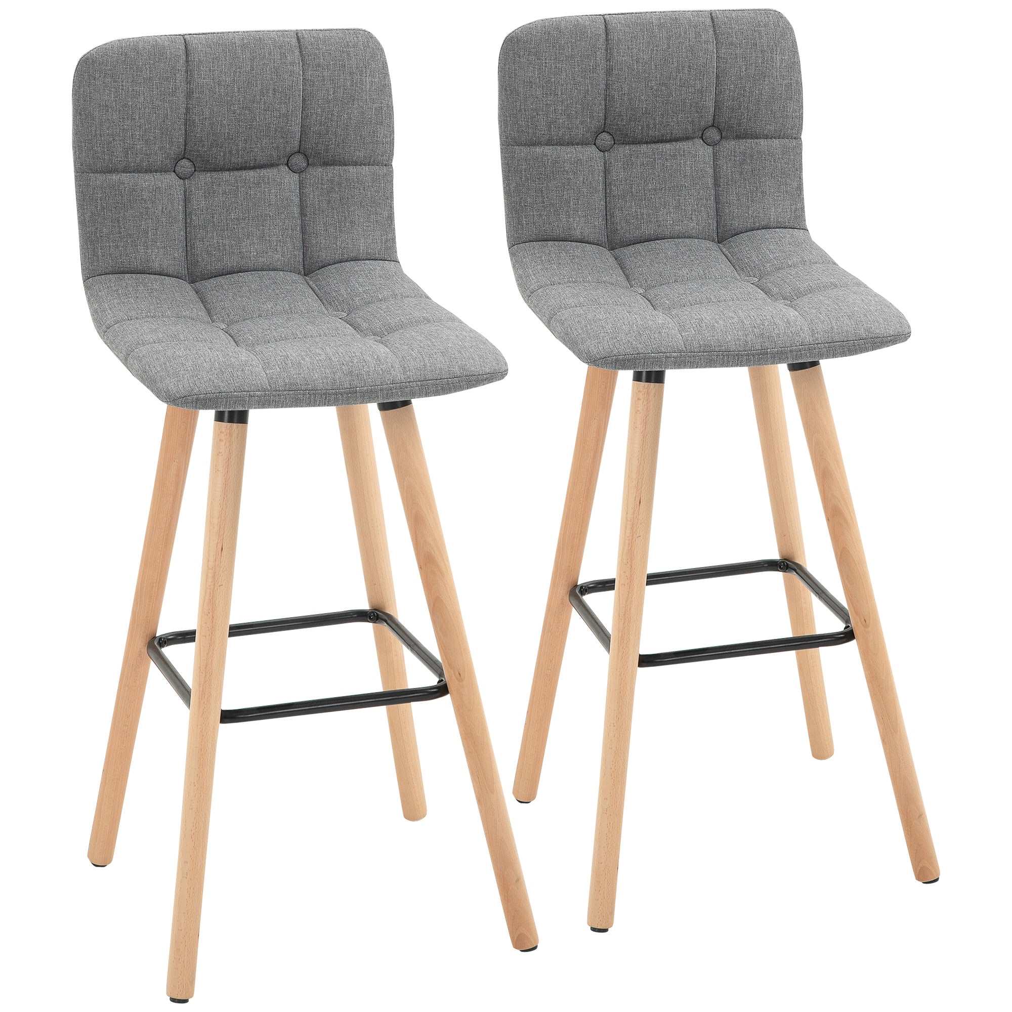 Bar stool Set of 2 Armless Button-Tufted Counter Height Bar Chairs with Wood Legs & Footrest, Grey  AOSOM   