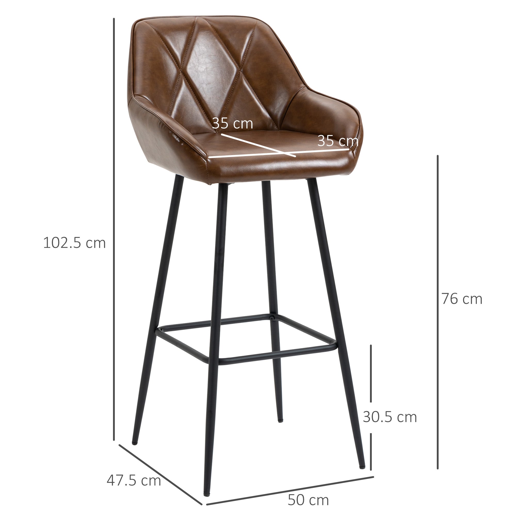 Retro Bar Stools Set of 2, Breakfast Bar Chairs with Footrest, Kitchen Stools with Backs and Steel Legs, for Dining Area and Home Bar, Brown  AOSOM   