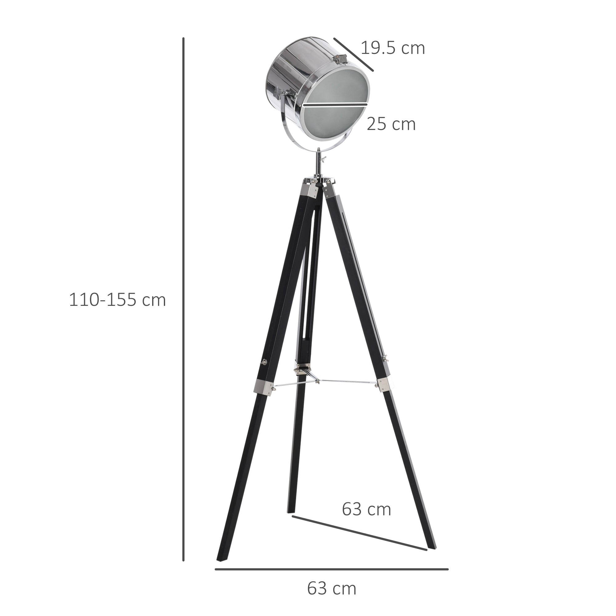 Industrial Style Tripod Floor Lamp - Searchlight Lamp - Black  AOSOM   