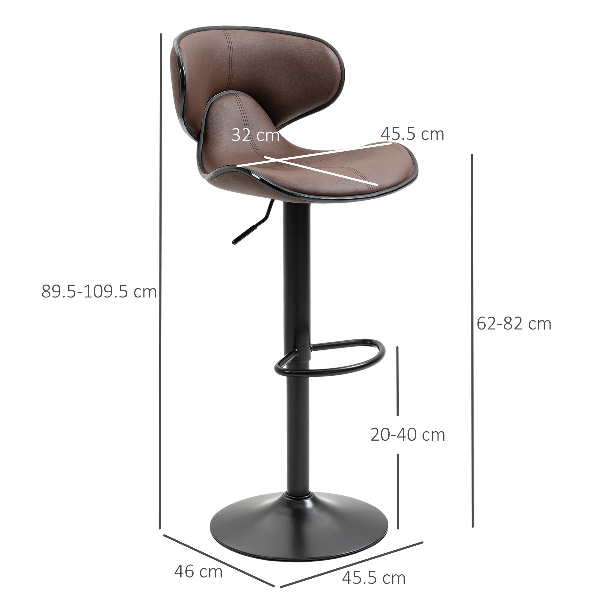 Adjustable Swivel Bar Stools Set of 2, Barstools with Footrest and Backrest, Steel Frame Gas Lift, for Kitchen Counter Dining Room, Brown  AOSOM   