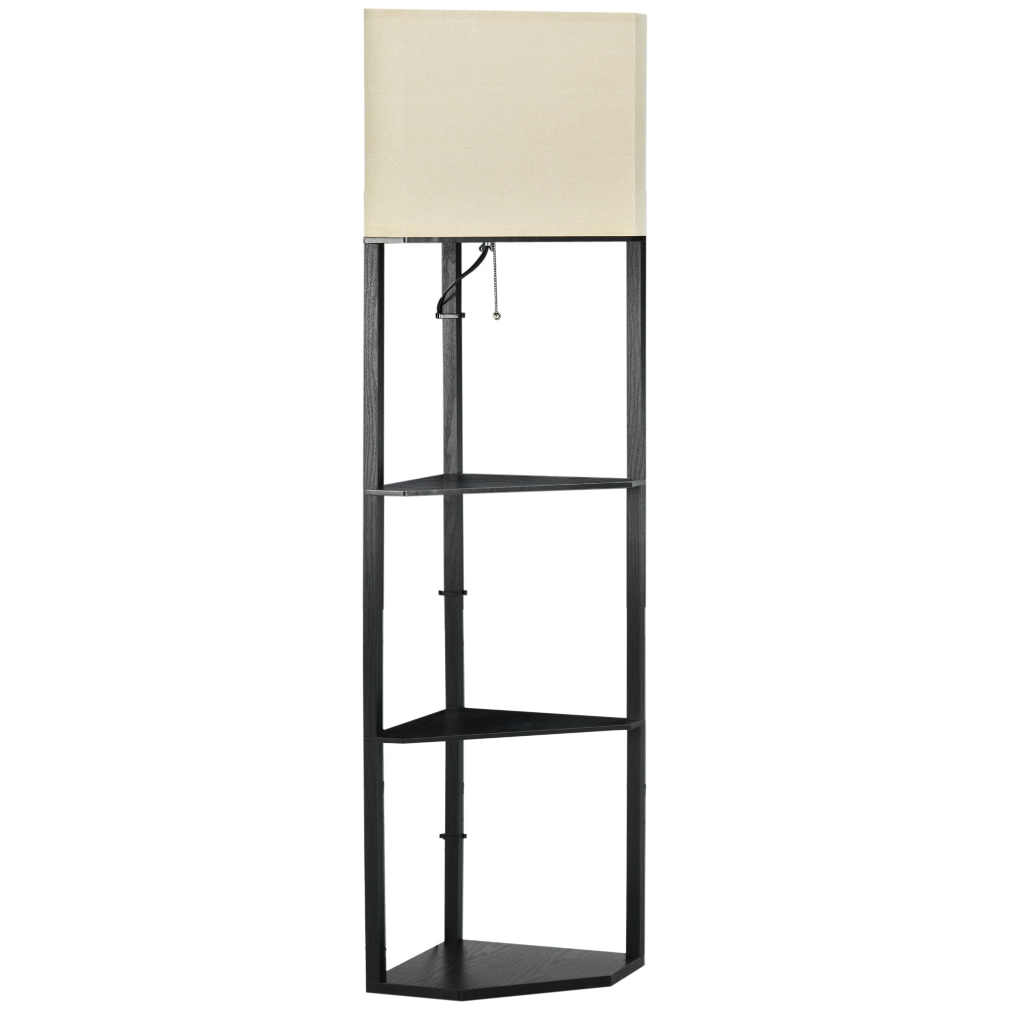 Corner Floor Lamp with Shelves, Modern Tall Standing Lamps for Living Room, Bedroom, with Pull Chain Switch (Bulb not Included), Black  AOSOM   
