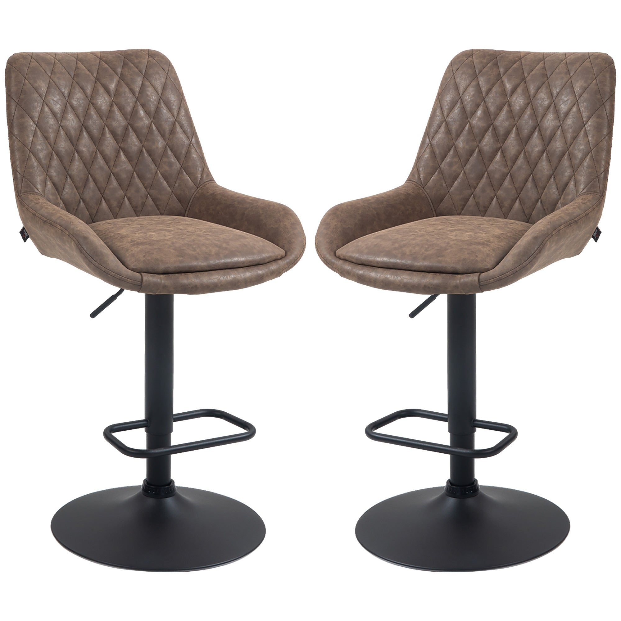 Retro Bar Stools Set of 2, Adjustable Kitchen Stool, Upholstered Bar Chairs with Back, Swivel Seat, Coffee  AOSOM   