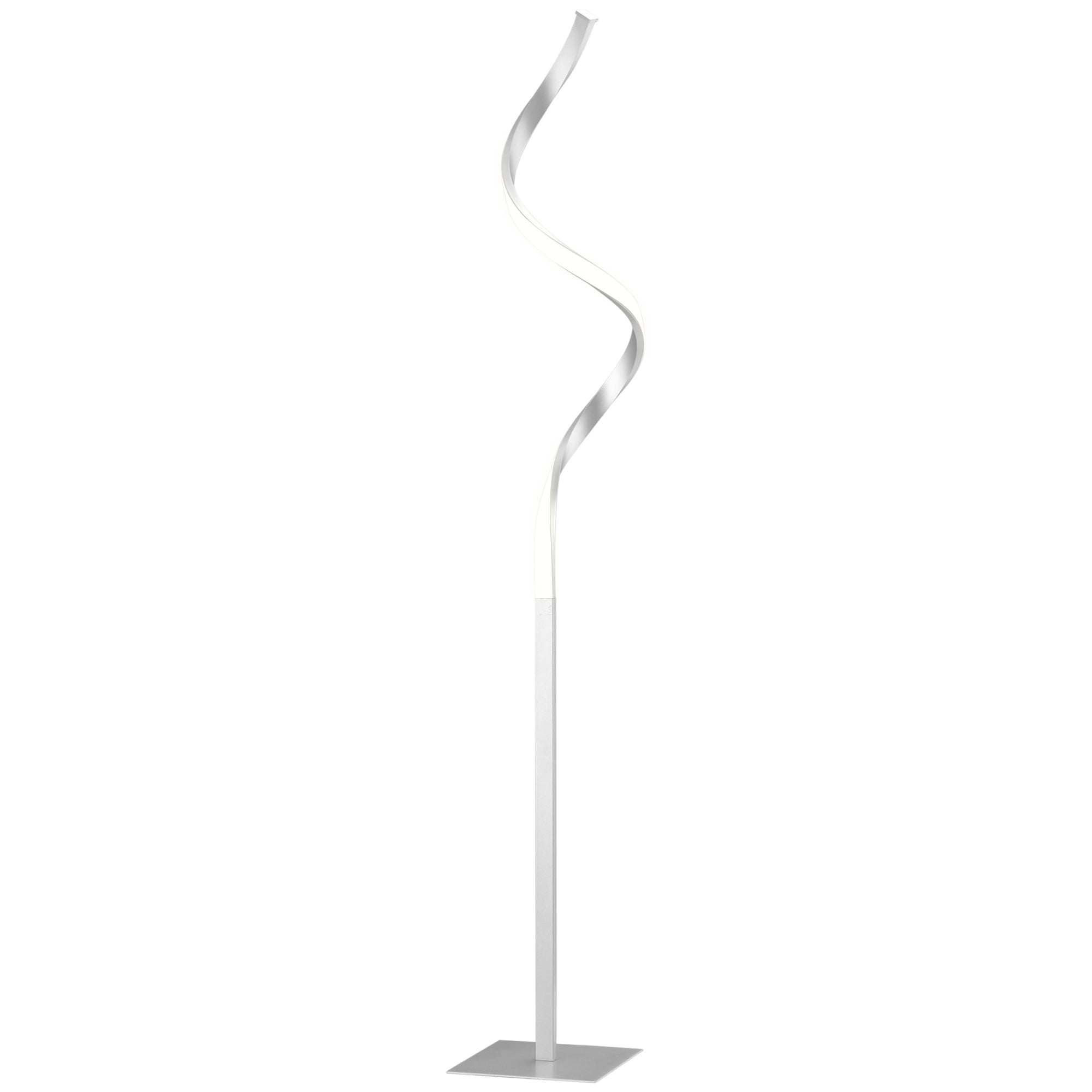 Dimmable Floor Lamp for Living Room, Modern Spiral Standing Lamp with 3 Adjustable Brightness and Square Base, Silver  AOSOM   