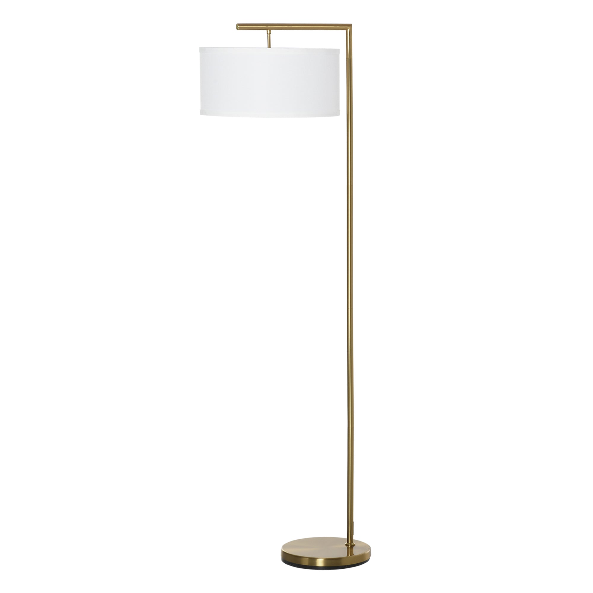 Floor Lamp, Modern Standing Light with Linen Lampshade, Round Base for Living Room, Bedroom, Dining Room, Gold and White  AOSOM   