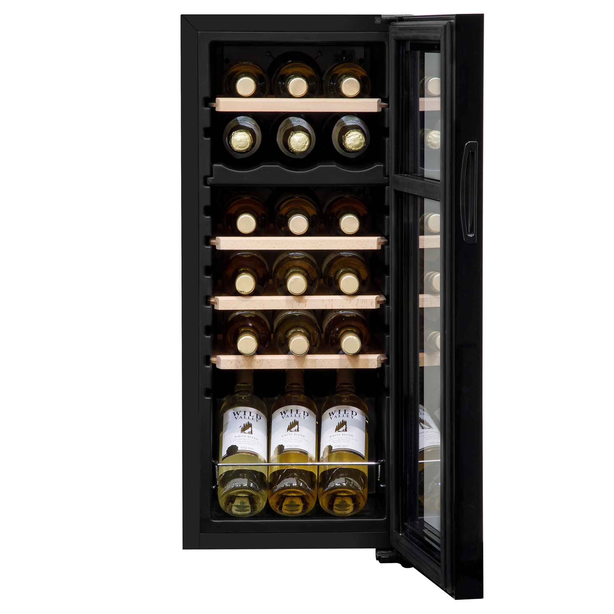 Baridi 18 Bottle Dual Zone Wine Cooler, Fridge, Touch Screen Controls, Wooden Shelves, LED - Black - DH89  Dellonda   