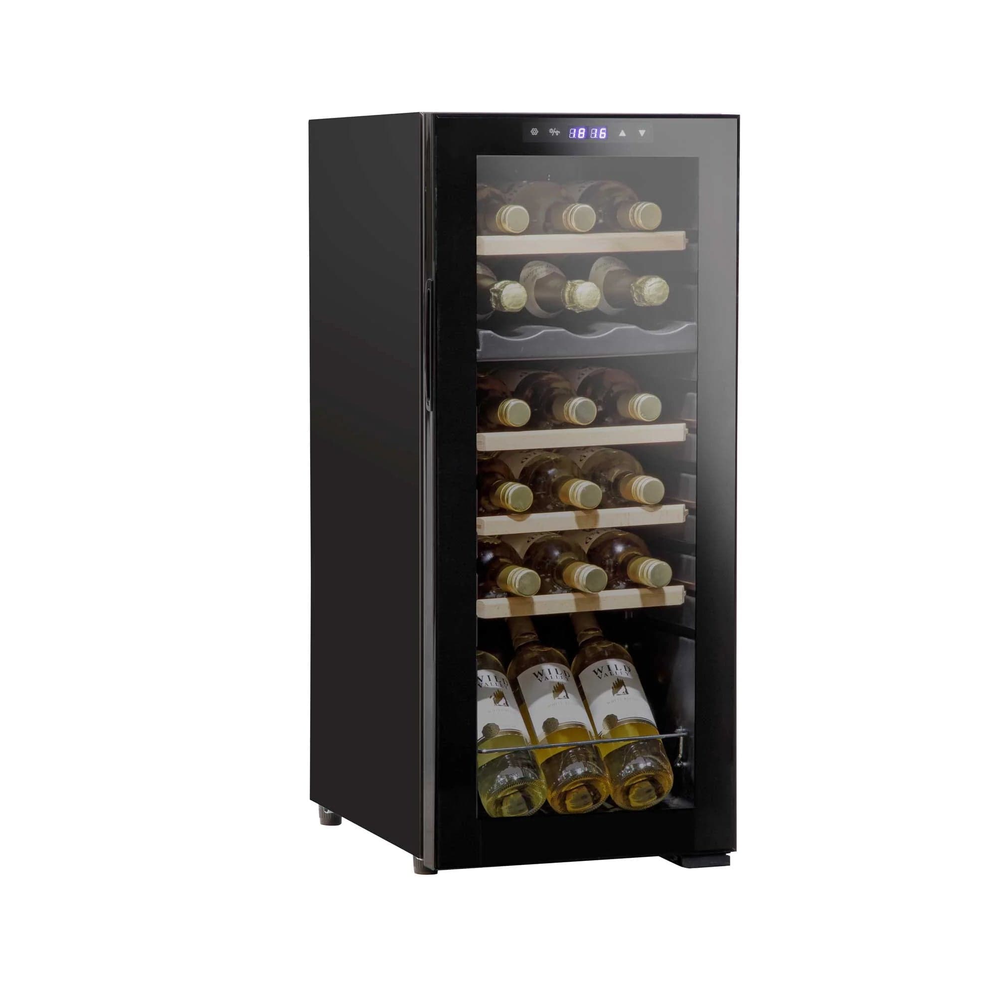 Baridi 18 Bottle Dual Zone Wine Cooler, Fridge, Touch Screen Controls, Wooden Shelves, LED - Black - DH89  Dellonda   