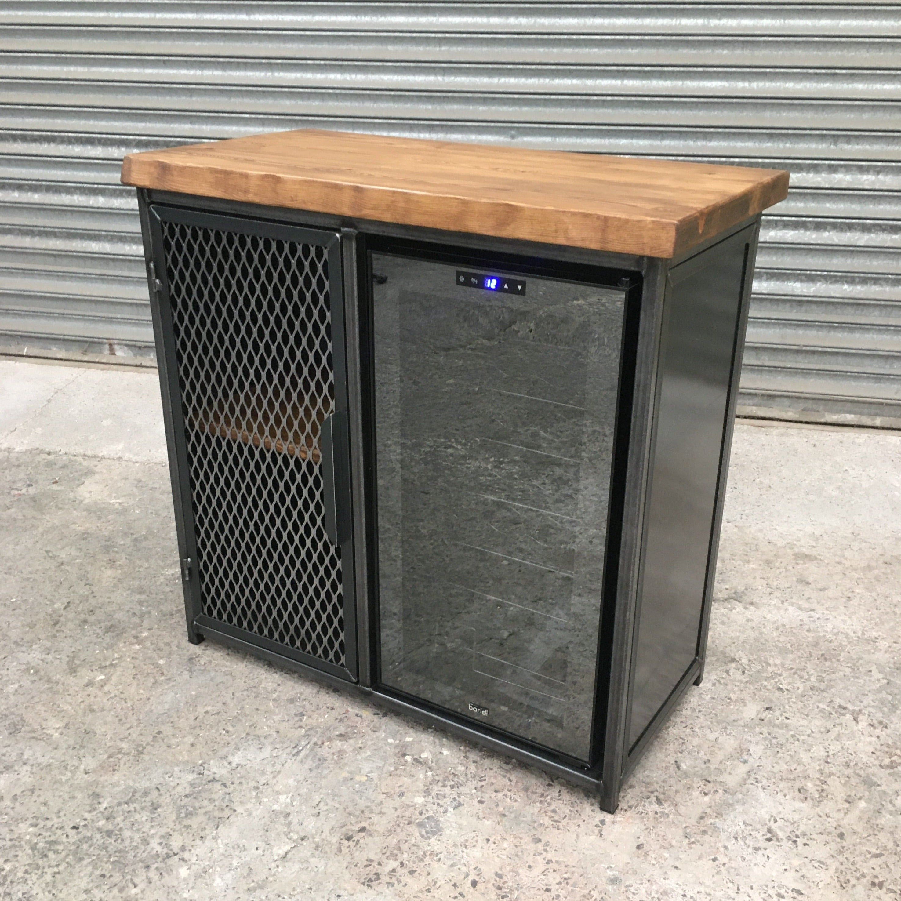Small Industrial Style Home Bar Drinks Cabinet with Wine Cooler  RSD Furniture   