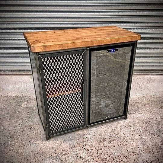 Small Industrial Style Home Bar Drinks Cabinet with Wine Cooler  RSD Furniture   