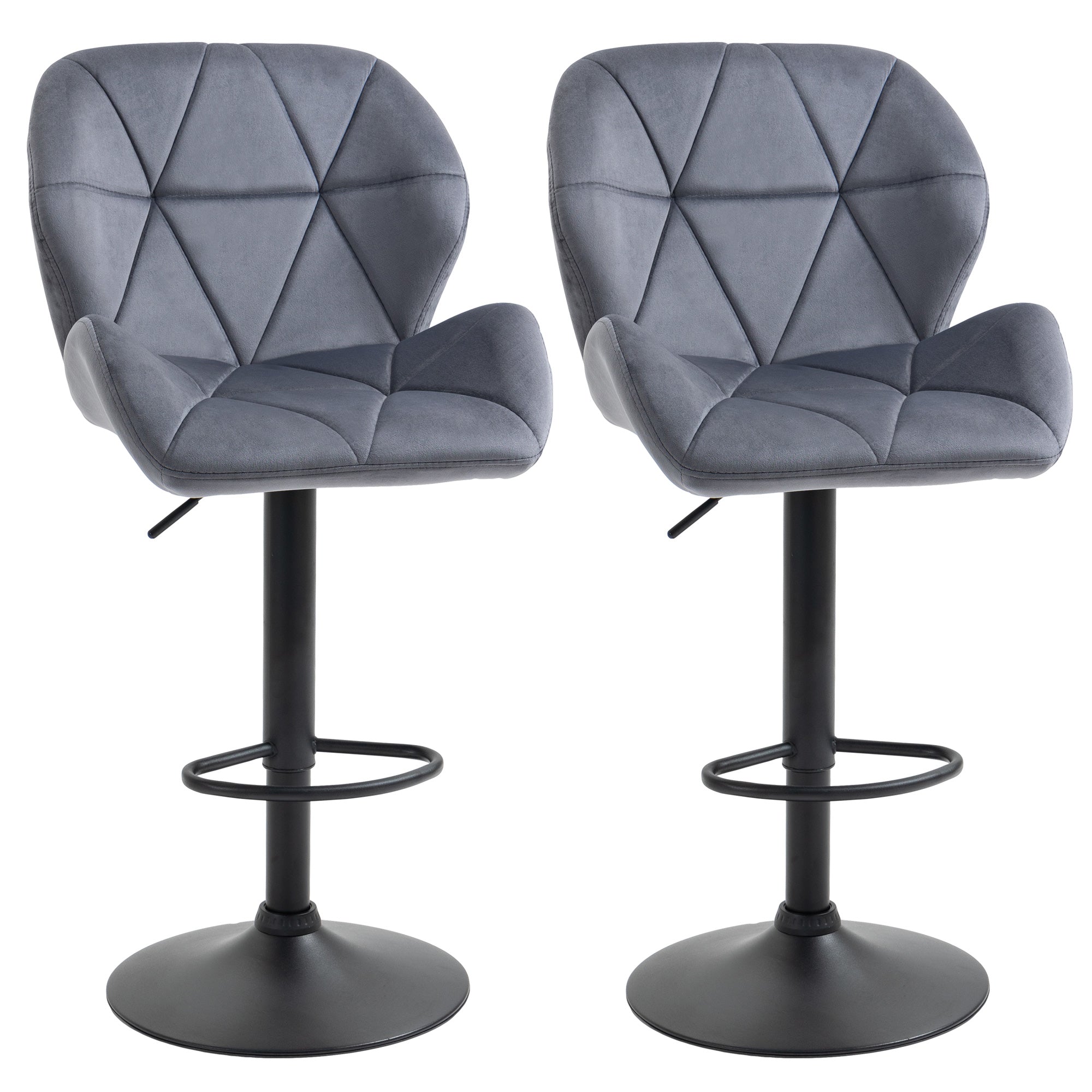 Set of 2 Adjustable Bar stools With Backs , Armless Upholstered Swivel Counter Chairs, Barstools with Back, Footrest, Dark Grey  AOSOM   