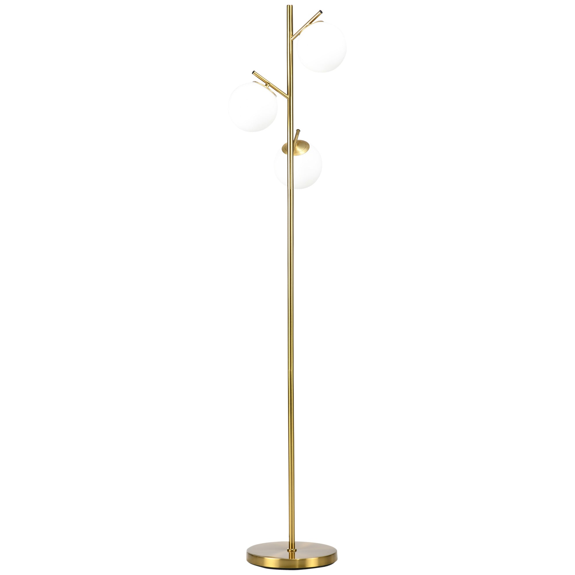 3-Light Tree Floor Lamps for Living Room, Modern Standing Lamp for Bedroom with Globe Lampshade, Steel Base, (Bulb not Included), Gold Tone  AOSOM   