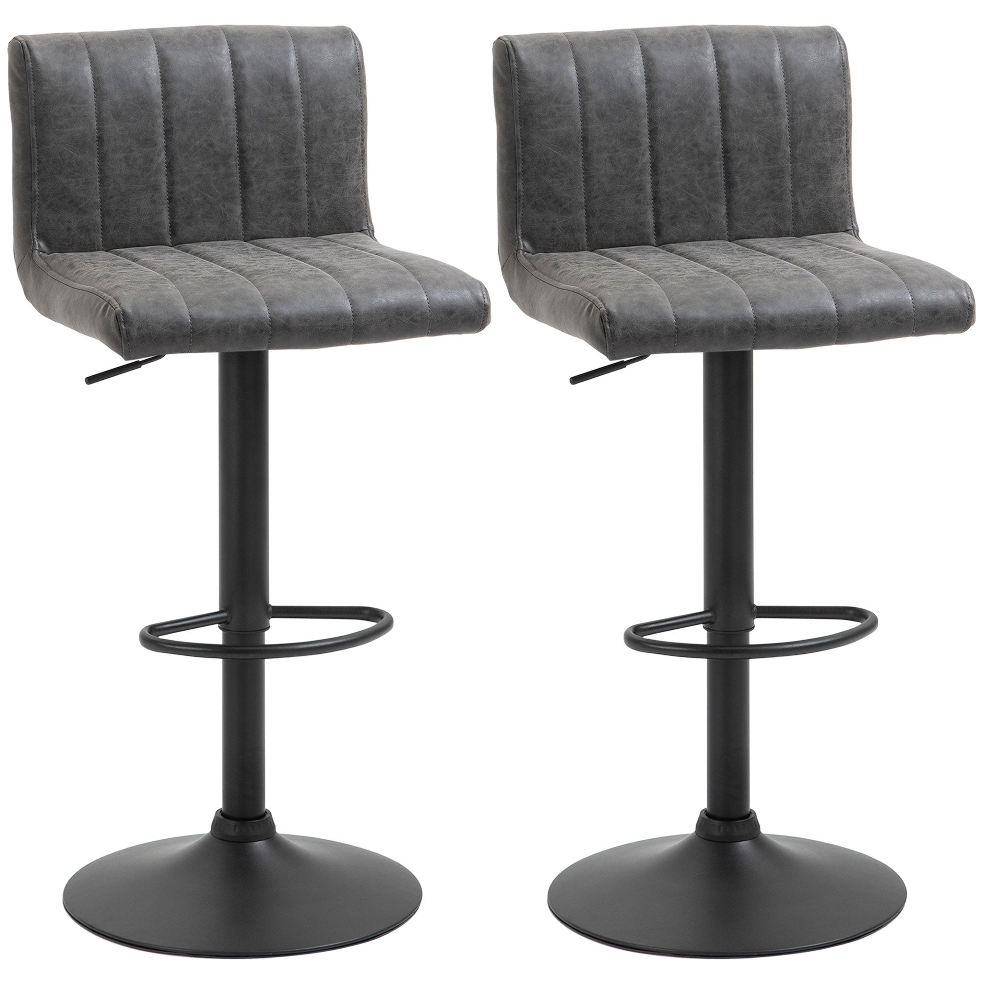 Set of 2 Adjustable Height Bar Chairs with Footrest, PU Leather, Gas Lift, Grey  AOSOM   