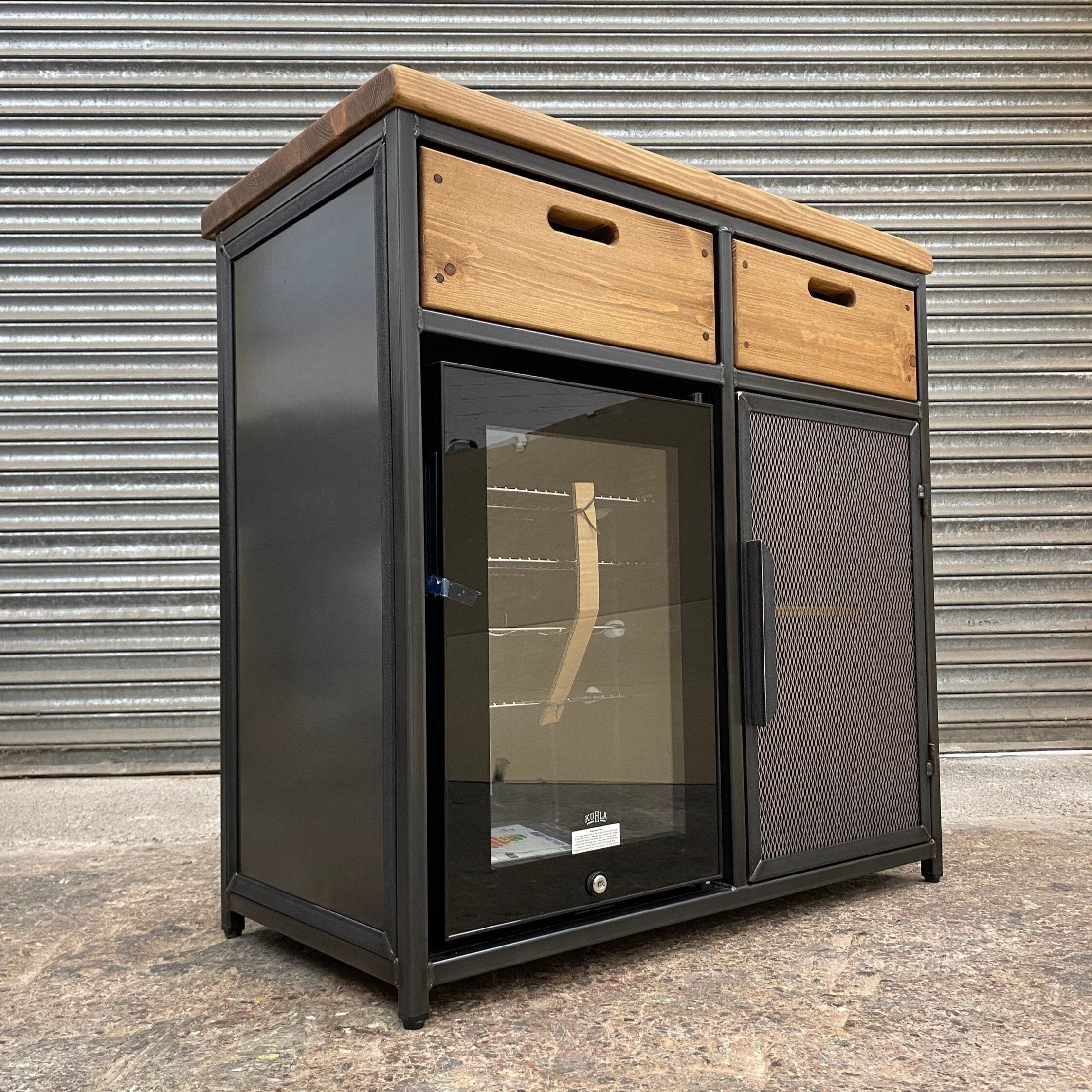 Coffee Bar Cabinet - Industrial Coffee Station with Wooden Drawers RSD Furniture