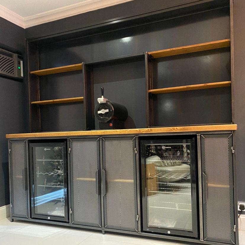 Industrial drinks cabinet with metal frame