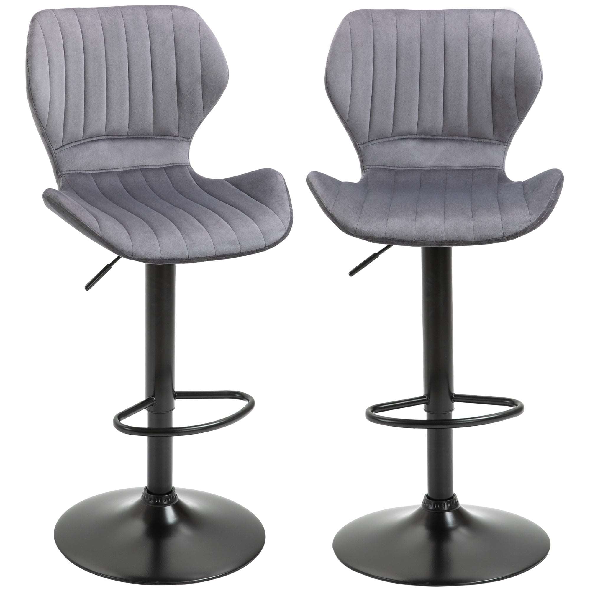 Velvet-Touch Bar Stools Set of 2 with Adjustable Height and Swivel Feature - Grey  AOSOM   