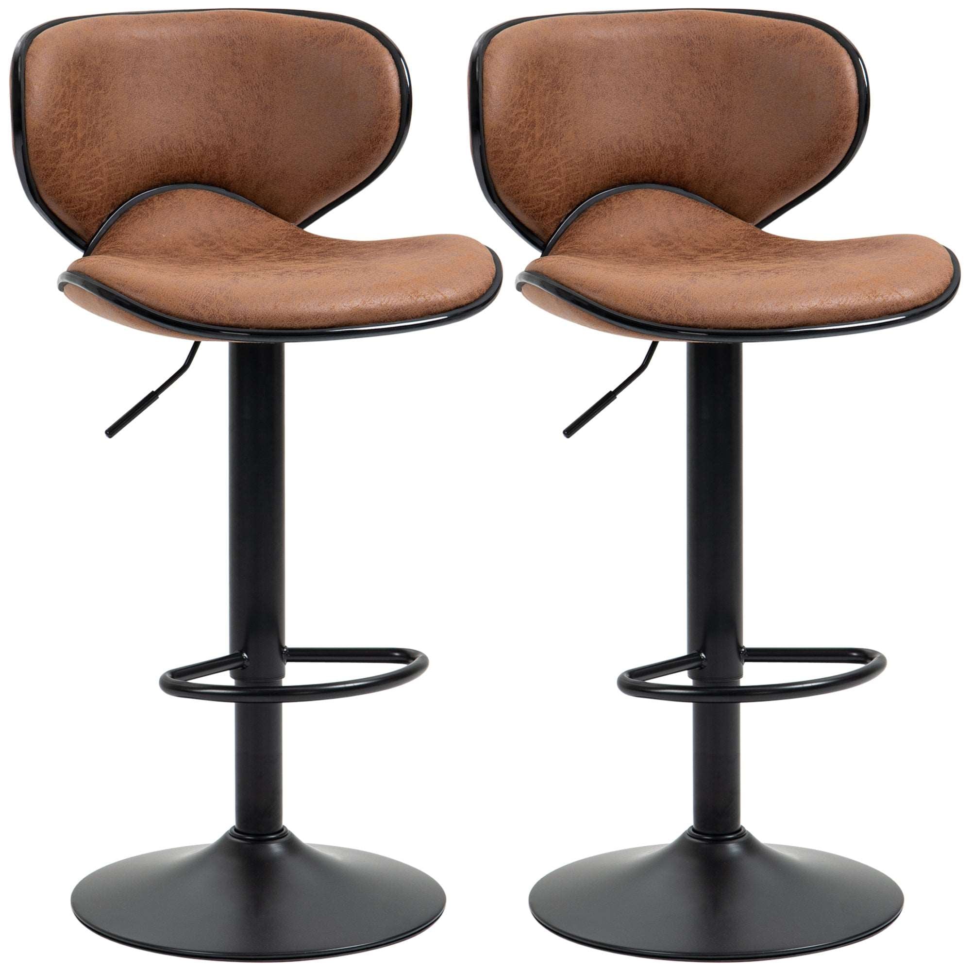 Bar Stool Set of 2 Microfiber Cloth Adjustable Height Armless Chairs with Swivel Seat, Brown  AOSOM   