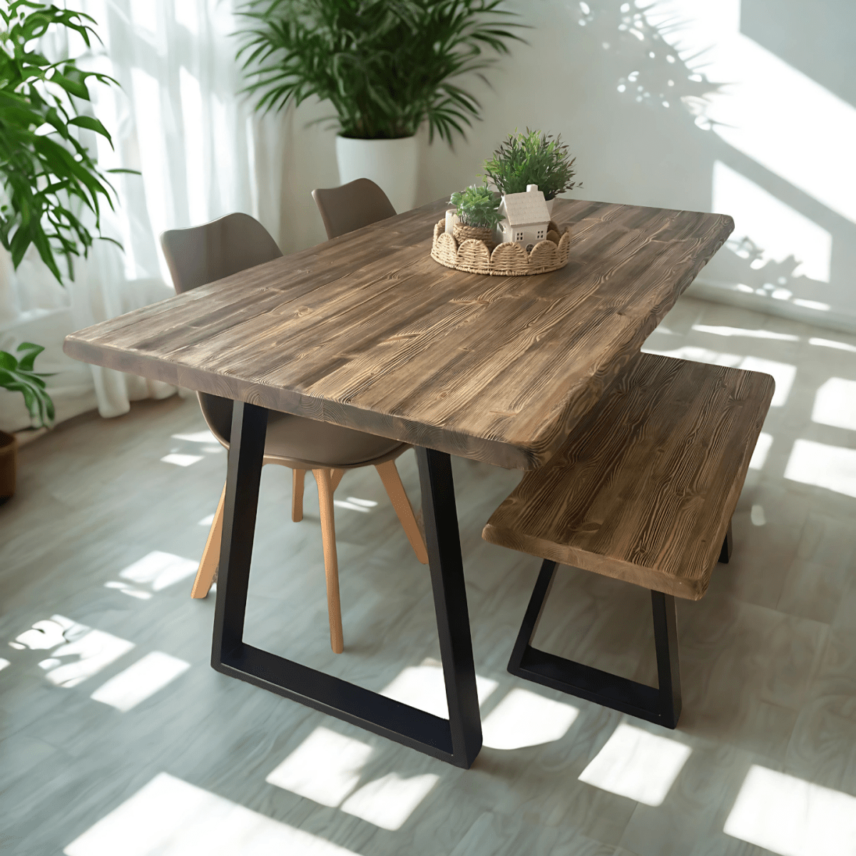 Steel Rustic Table Rustic Dining Table Set with Metal Legs – RSD Furniture