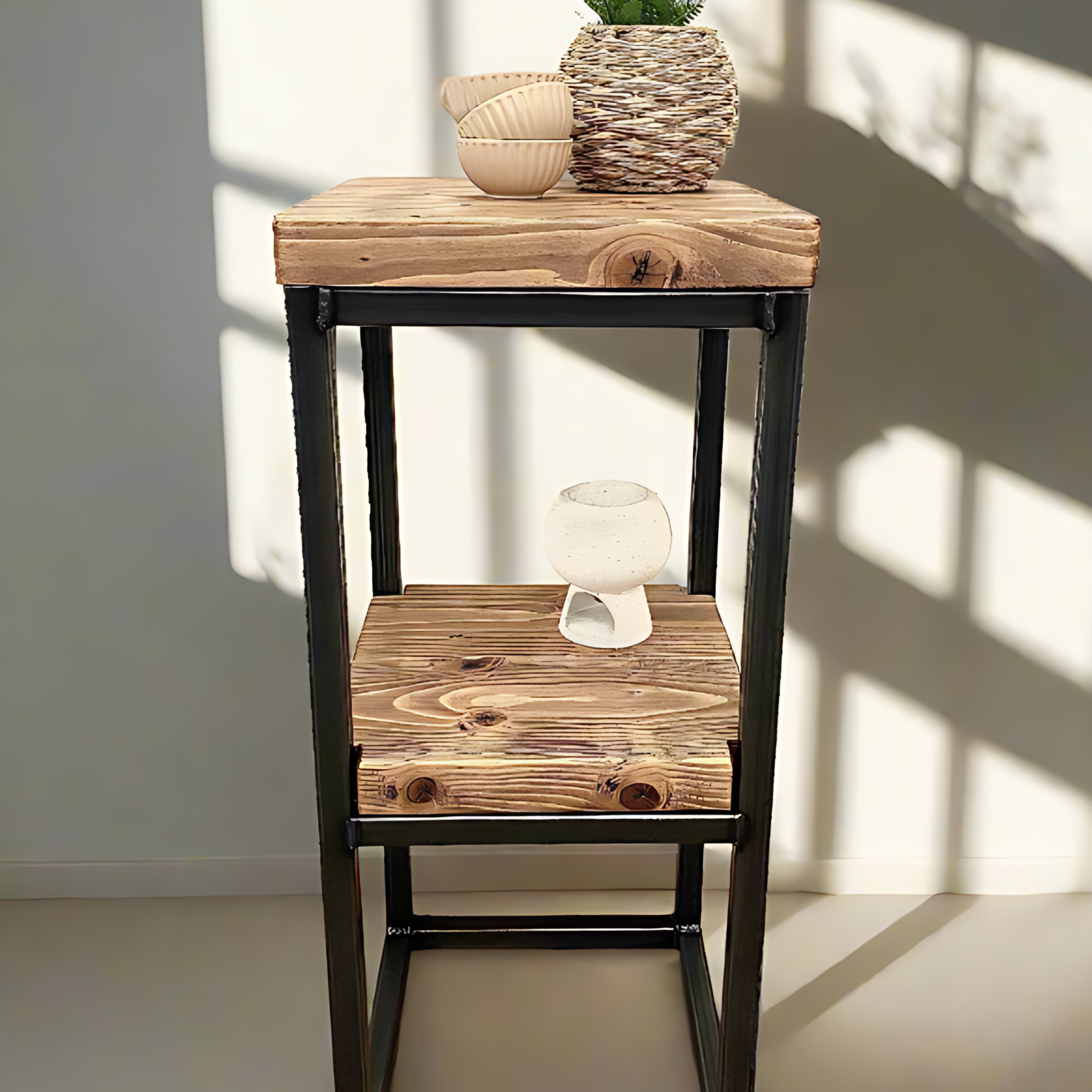 Rustic Industrial Side Table with Shelf Rustic TV stand RSD Furniture   