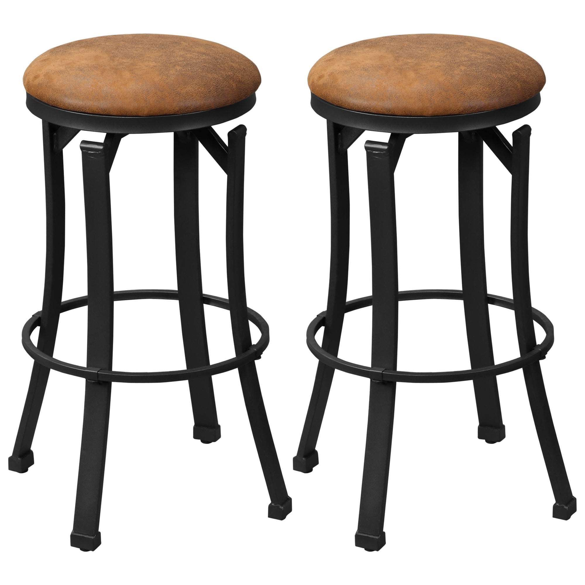 Bar Stools, Set of 2, Microfiber Cloth Breakfast Bar Chairs with Footrest, Vintage Kitchen Stools with Powder-coated Steel Legs, Brown  AOSOM   
