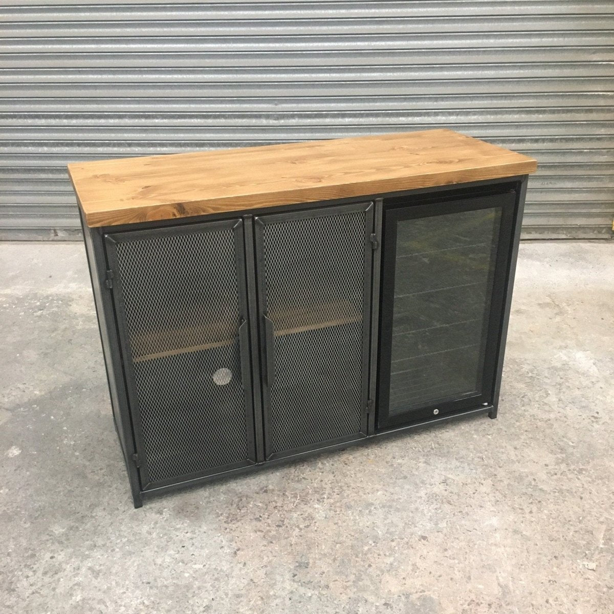 Industrial Home Bar with Refrigerator & Built-in Beer & Wine Fridge RSD Furniture