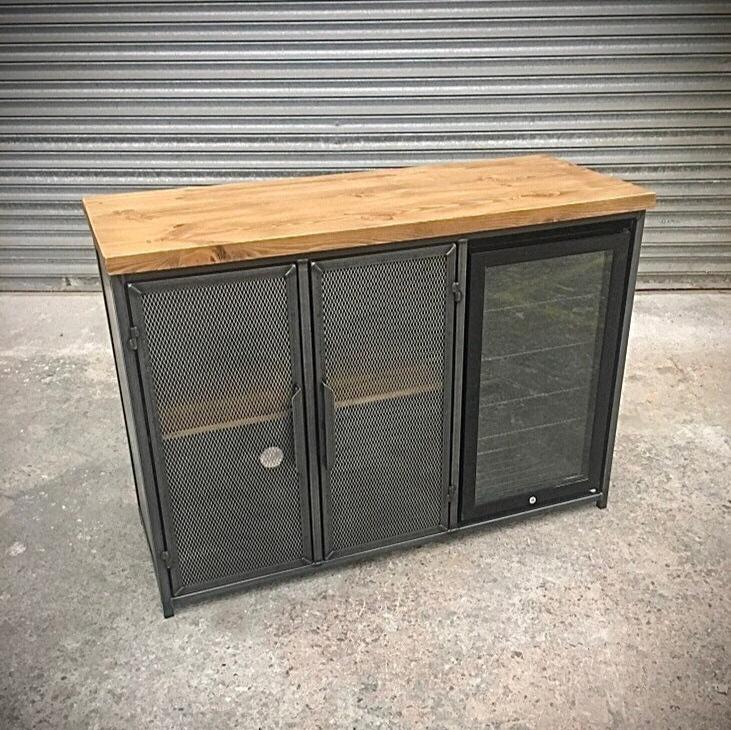 Industrial Home Bar with Refrigerator & Built-in Beer & Wine Fridge RSD Furniture