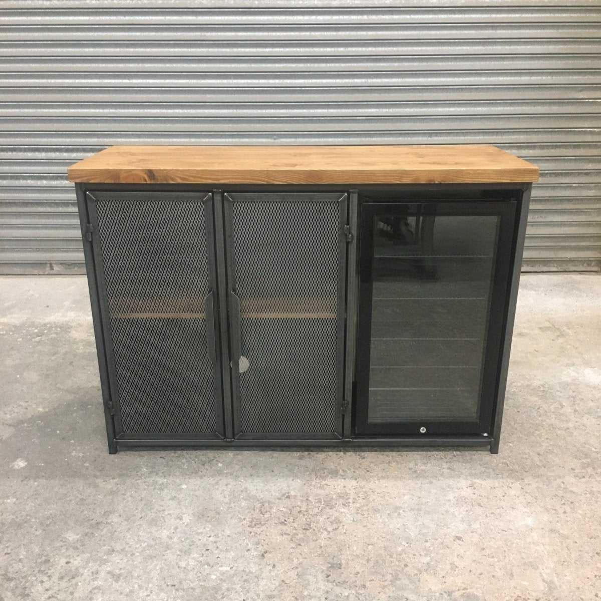 Industrial Home Bar with Refrigerator & Built-in Beer & Wine Fridge RSD Furniture