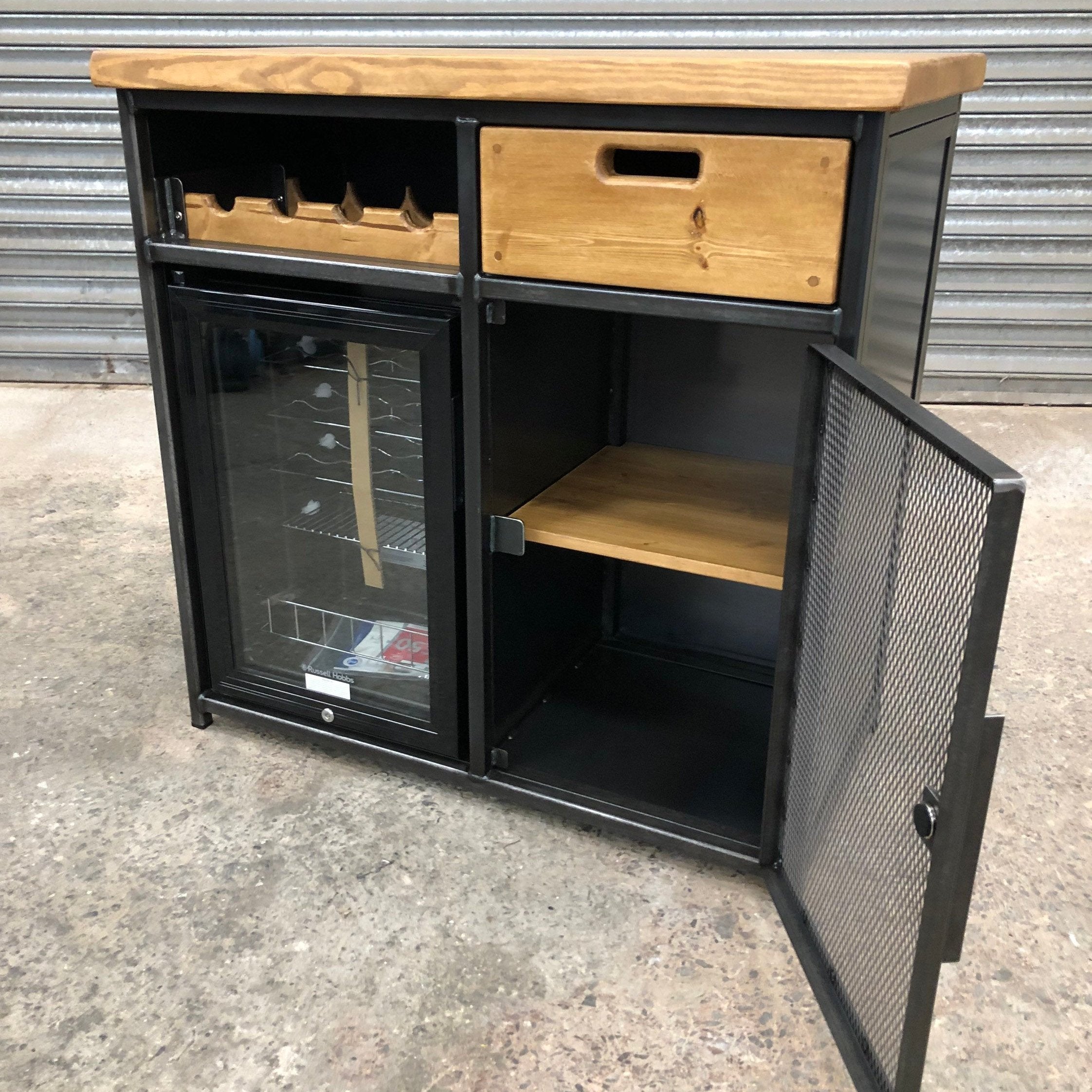 Industrial sideboard with drinks cooler - Beer fridge - Drinks Cabinet - Wine rack