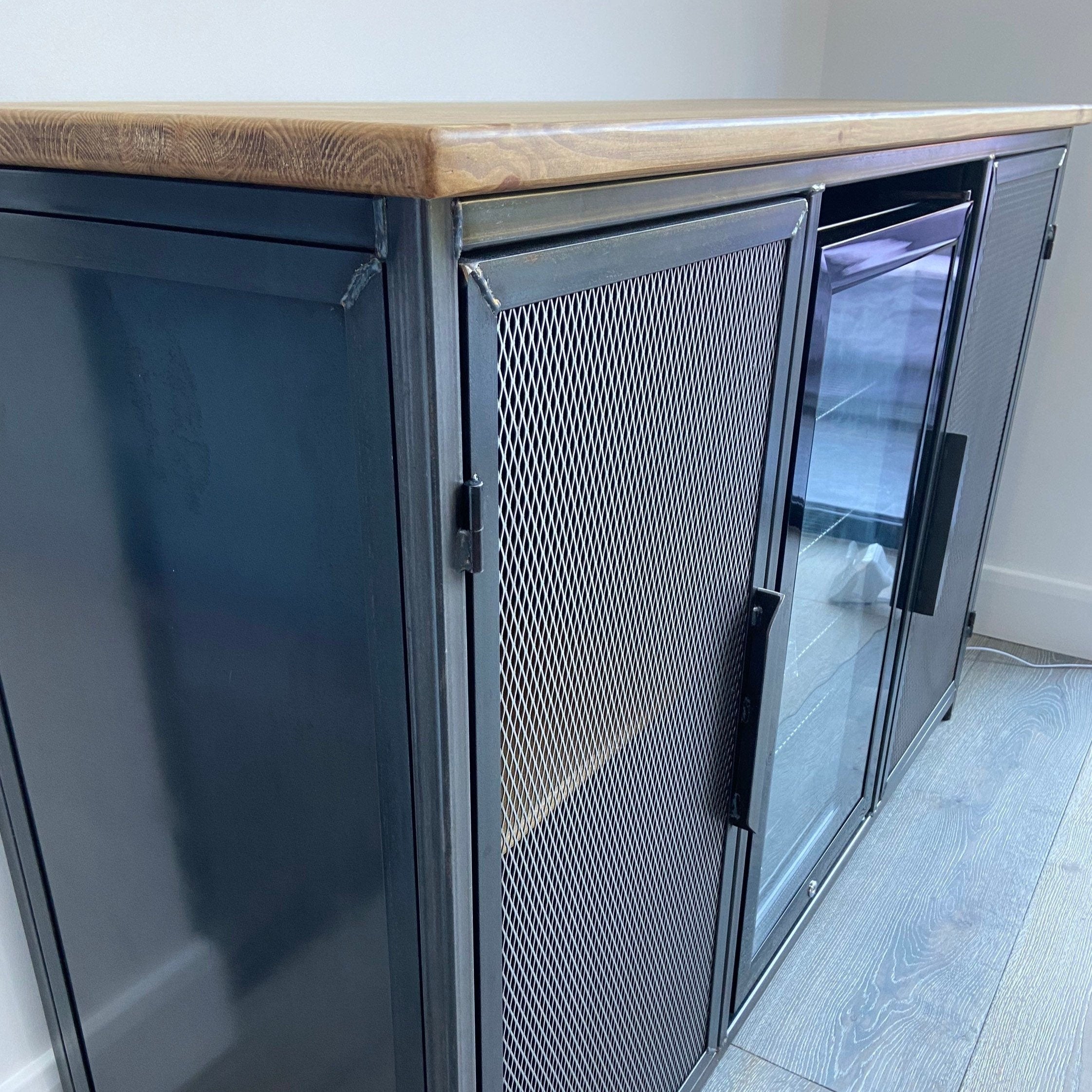 Industrial Sideboard with Beer Fridge – Rustic Wood & Steel Home Bar  RSD Furniture    