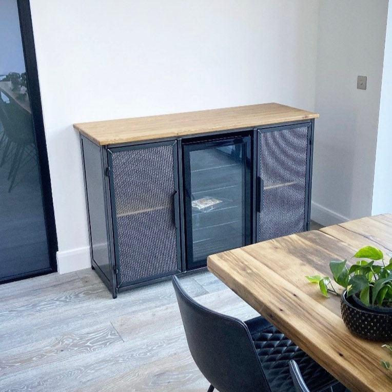 Industrial Sideboard with Beer Fridge – Rustic Wood & Steel Home Bar  RSD Furniture    