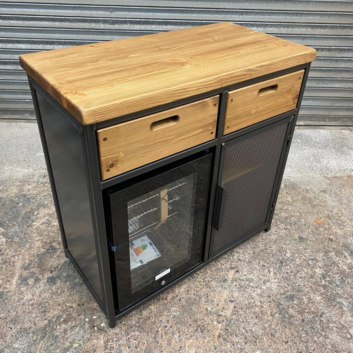 Coffee Bar Cabinet - Industrial Coffee Station with Wooden Drawers RSD Furniture