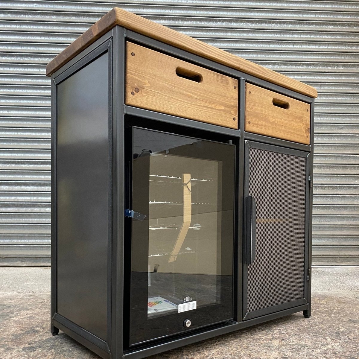 Coffee Bar Cabinet - Industrial Coffee Station with Wooden Drawers RSD Furniture