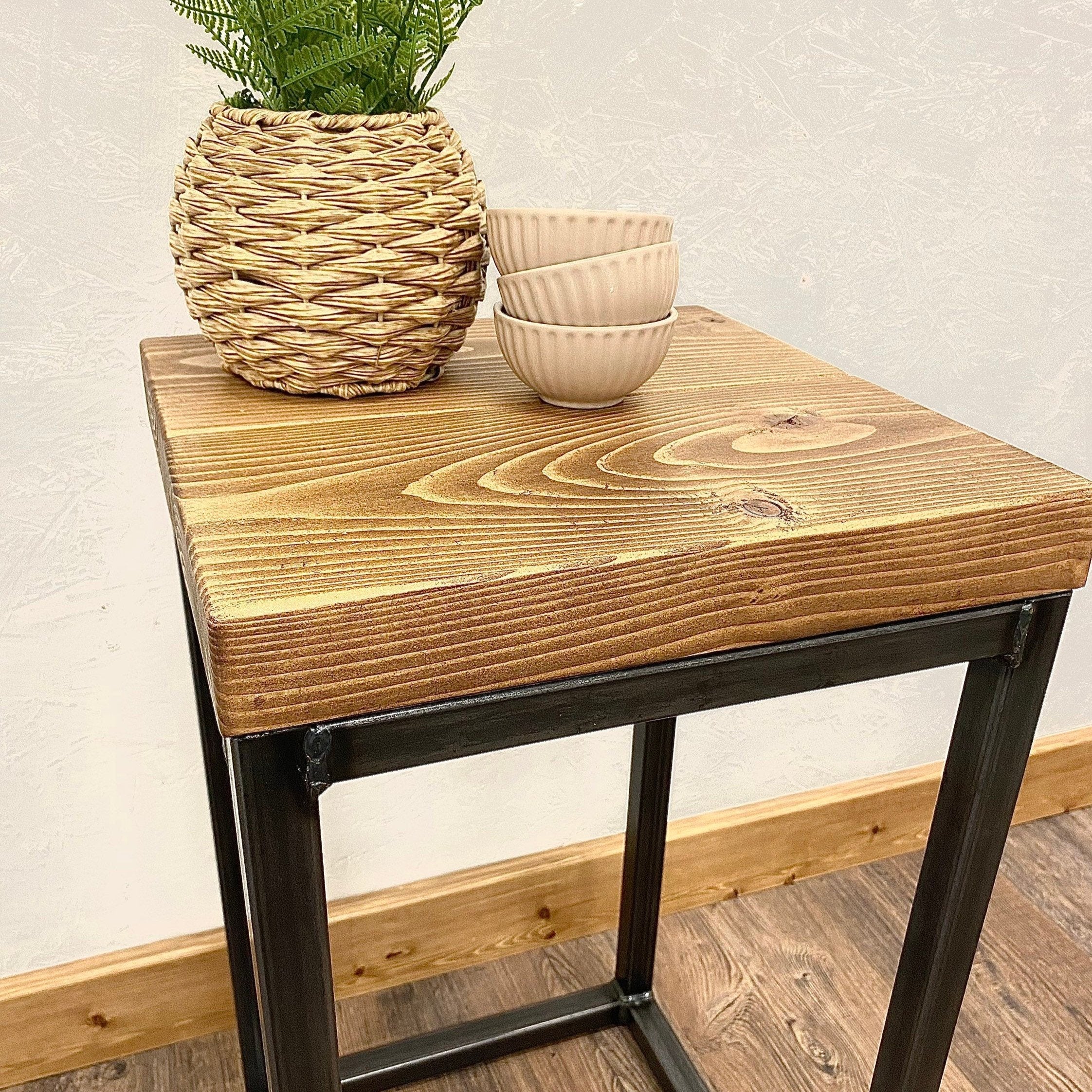 Rustic Industrial Side Table with Metal Frame RSD Furniture